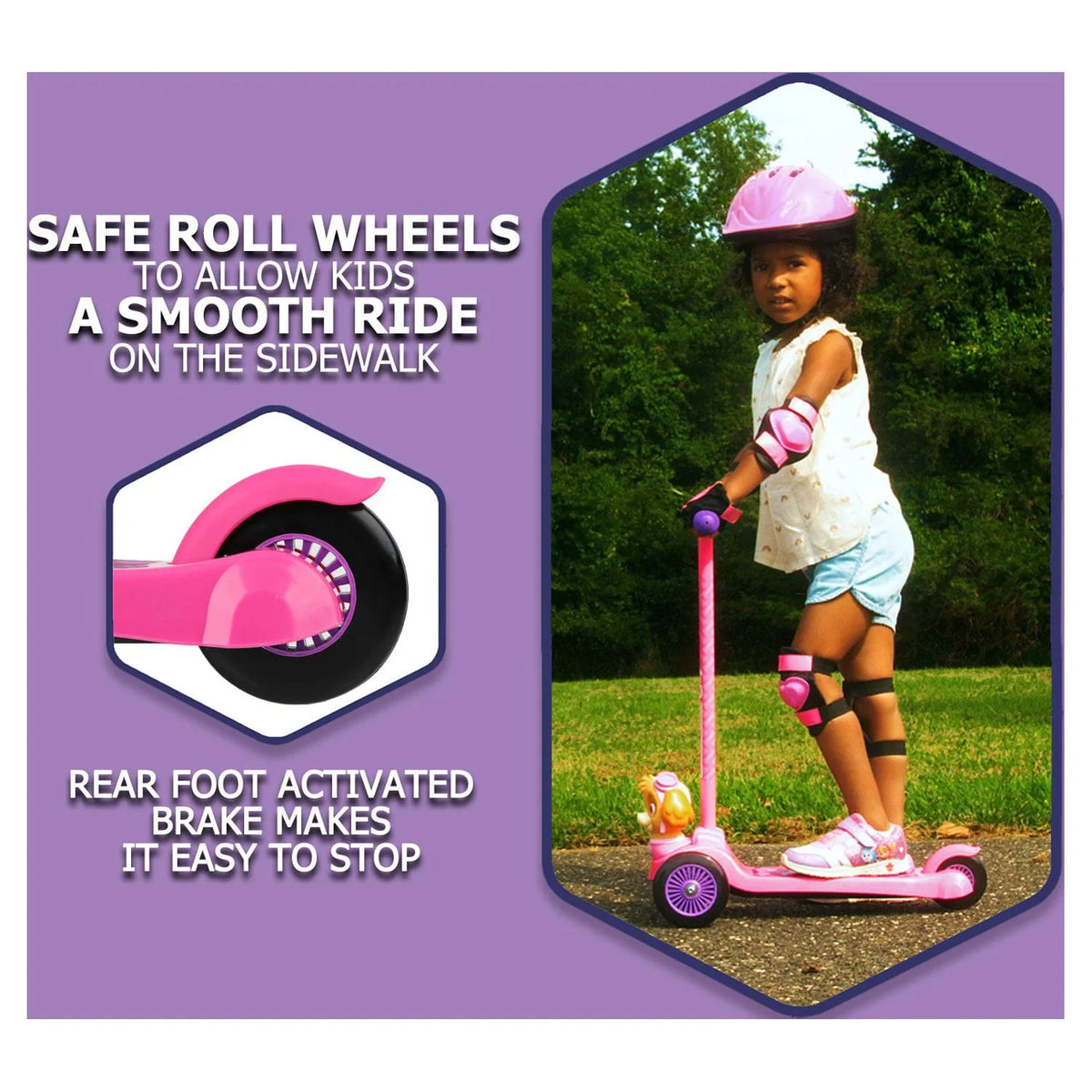 Pink 3 Wheel Scooter with Foot-Activated Brakes U496