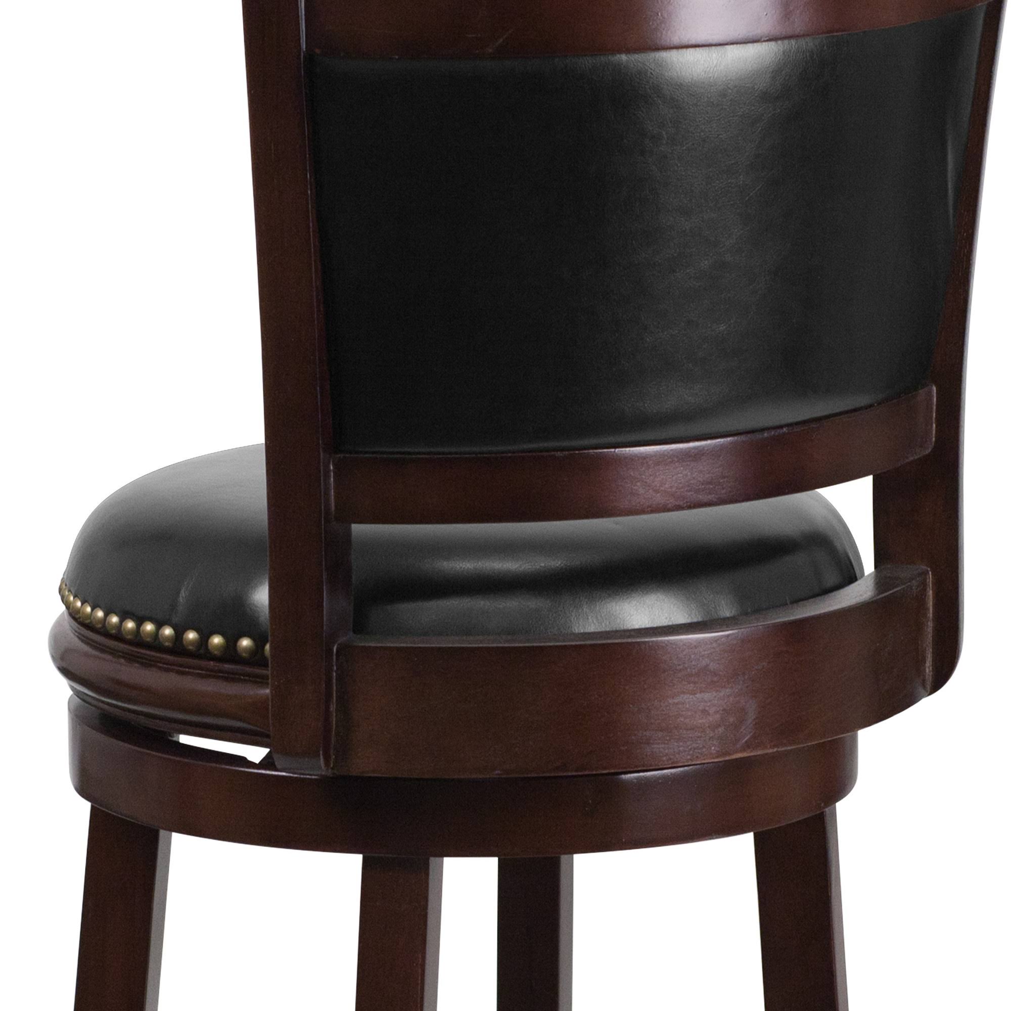 Cappuccino Wood Barstool with Black Leather Swivel Seat M288436
