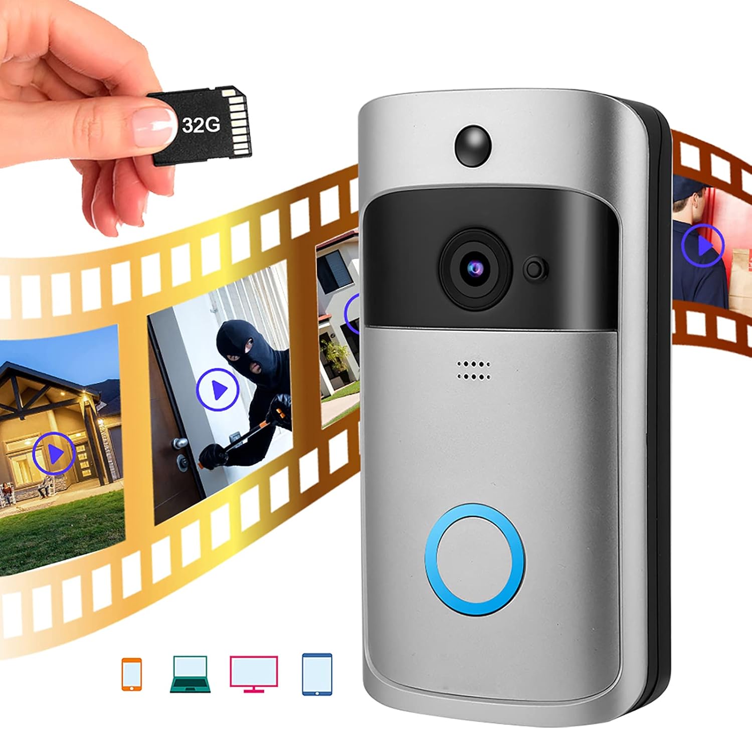 Wireless Smart WiFi Video Doorbell with HD Camera O39303