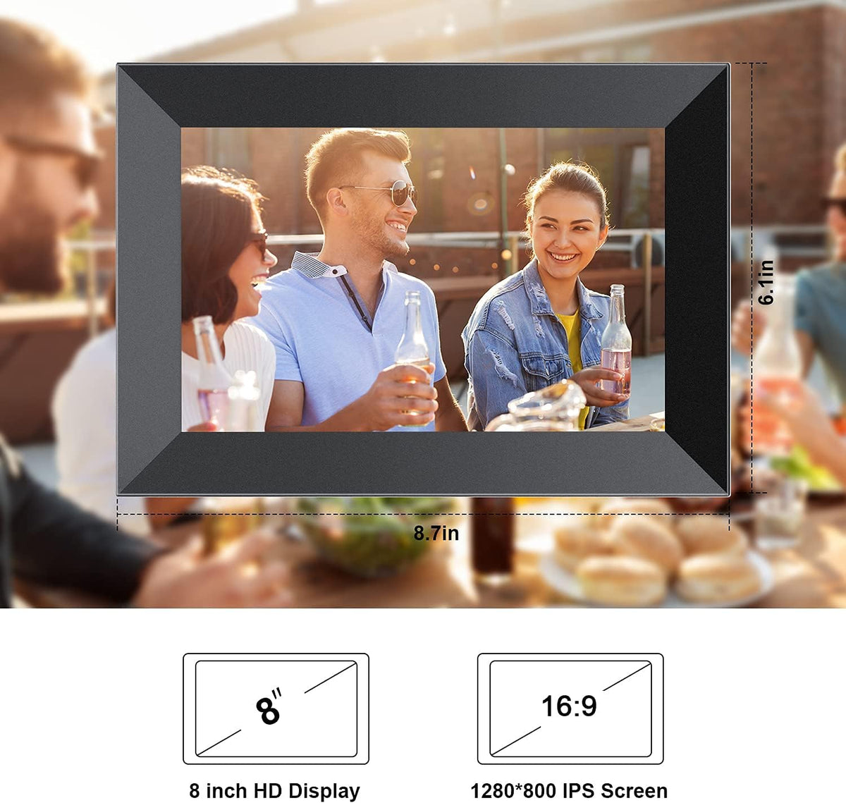 8 Inch Smart Digital Photo Frame with WiFi, IPS Touch Screen, 16GB Storage, Pack of 2 G457361