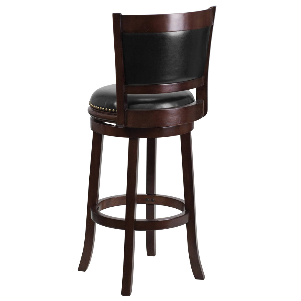 Cappuccino Wood Barstool with Black Leather Swivel Seat M288436