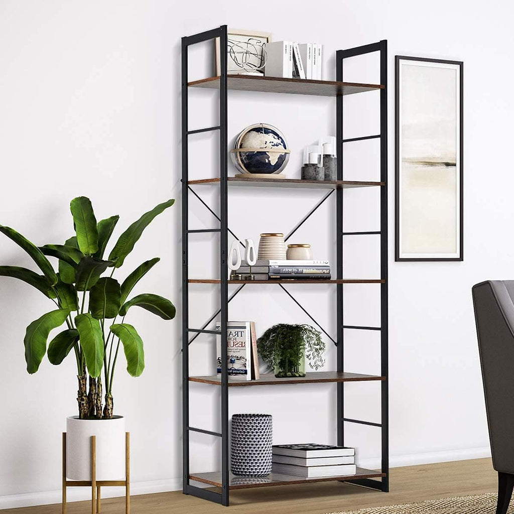 4 Tier Rustic Wood and Metal Frame Bookshelf R733