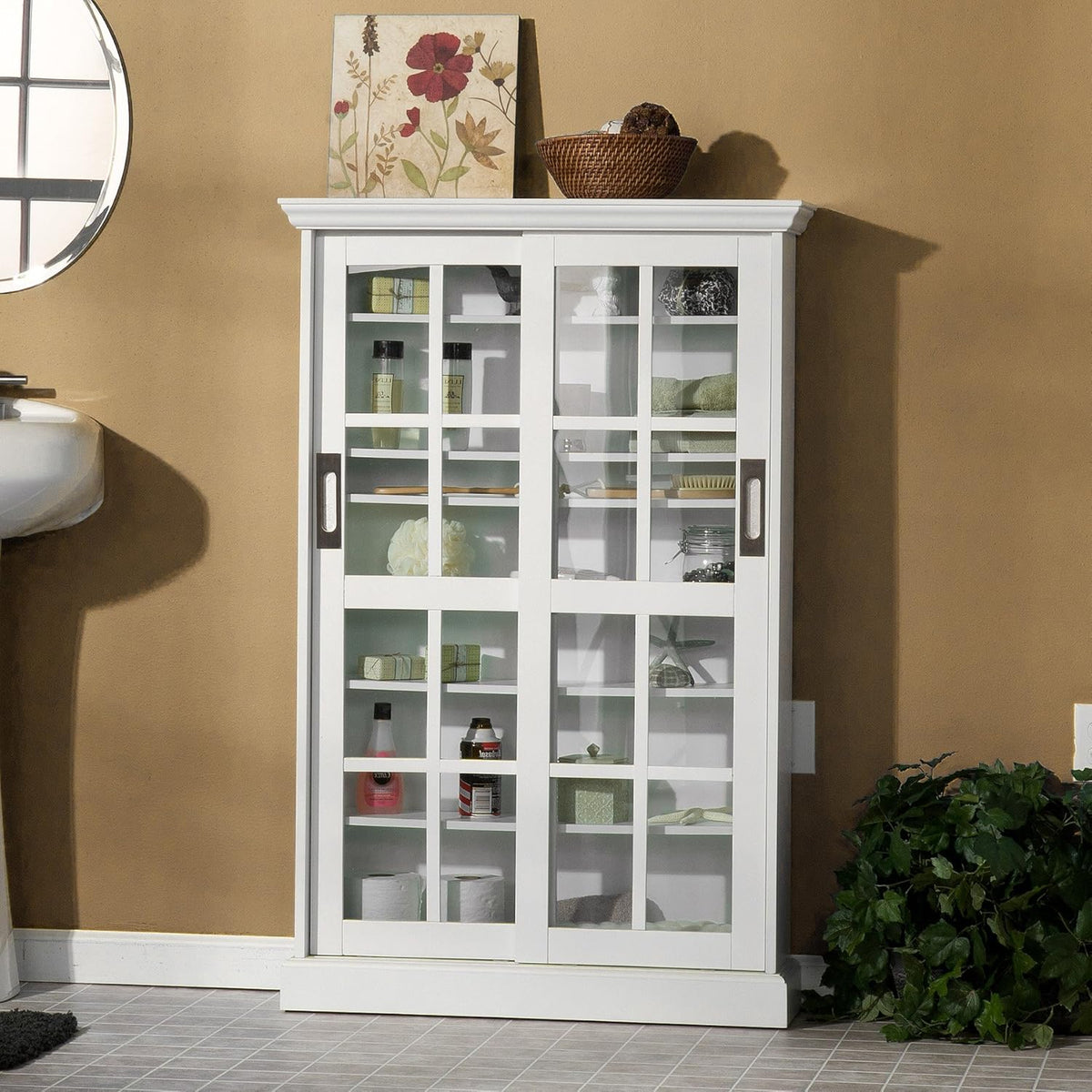 White Sliding Door Display Cabinet B73897
