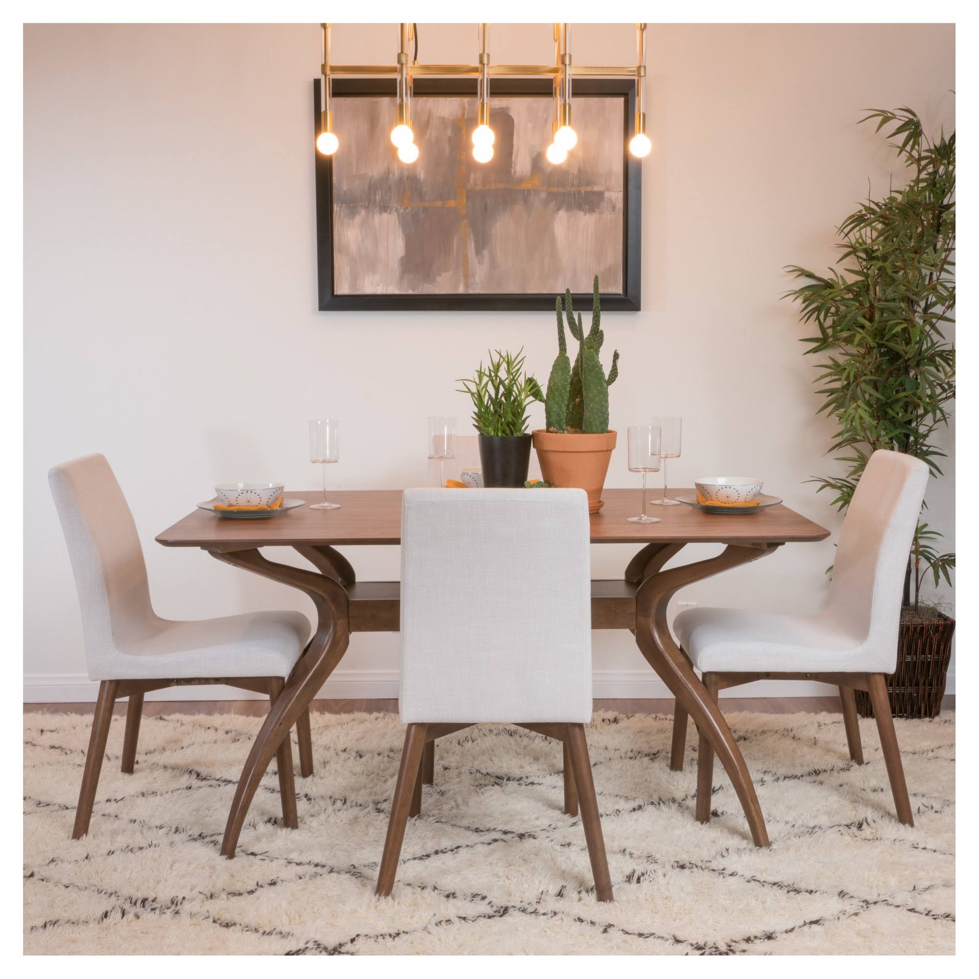 5 Piece Dining Set Natural Walnut Light Beige T4981