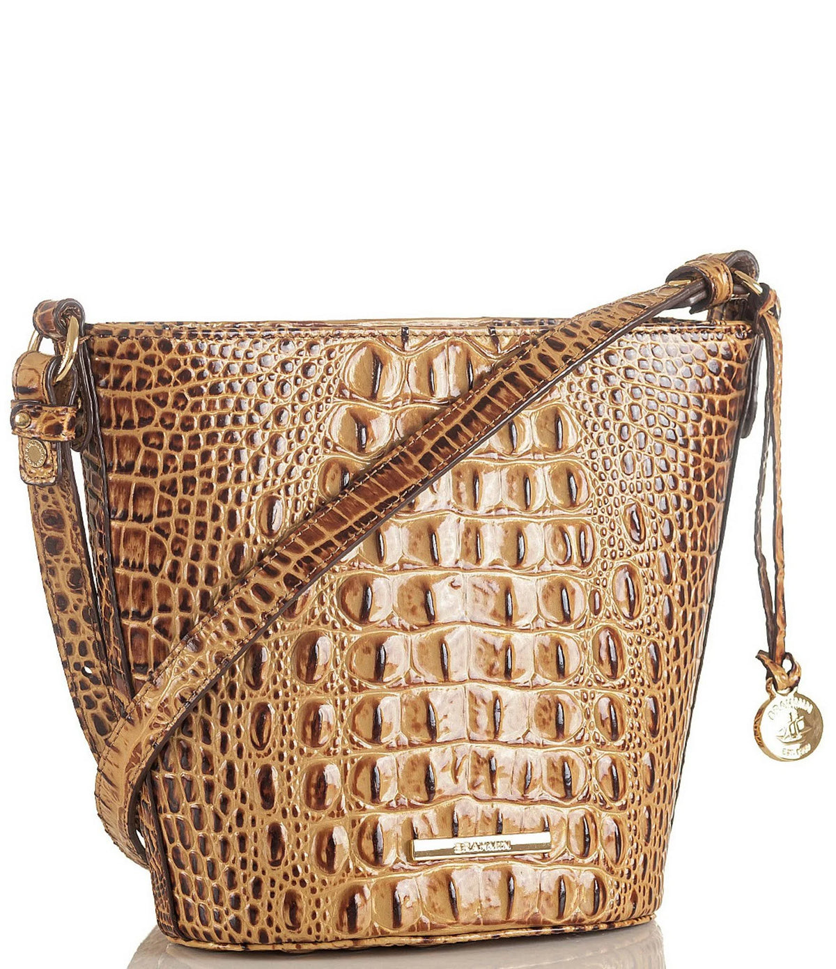 Pecan/Gold Embossed Leather Mini Crossbody P4492