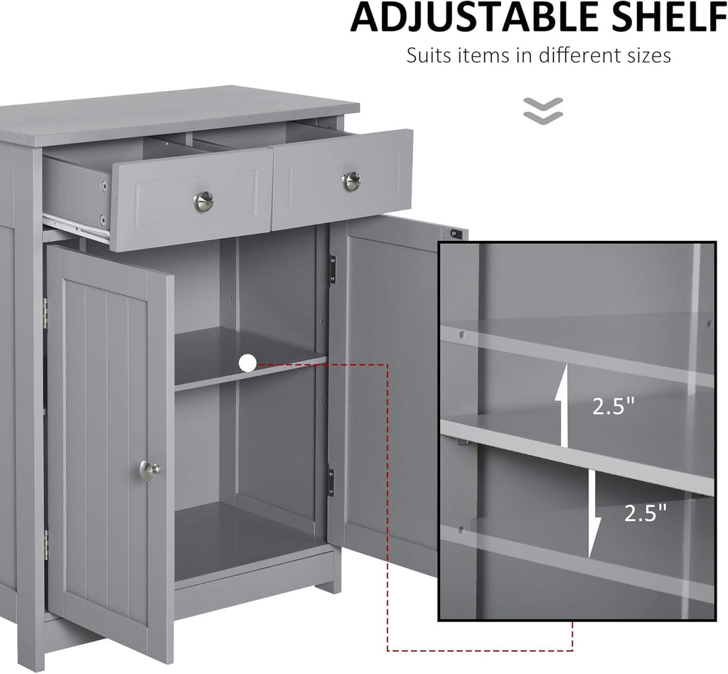 Grey Freestanding Bathroom Storage Cabinet with 2 Door, 2 Drawers, Adjustable Shelf Z31398