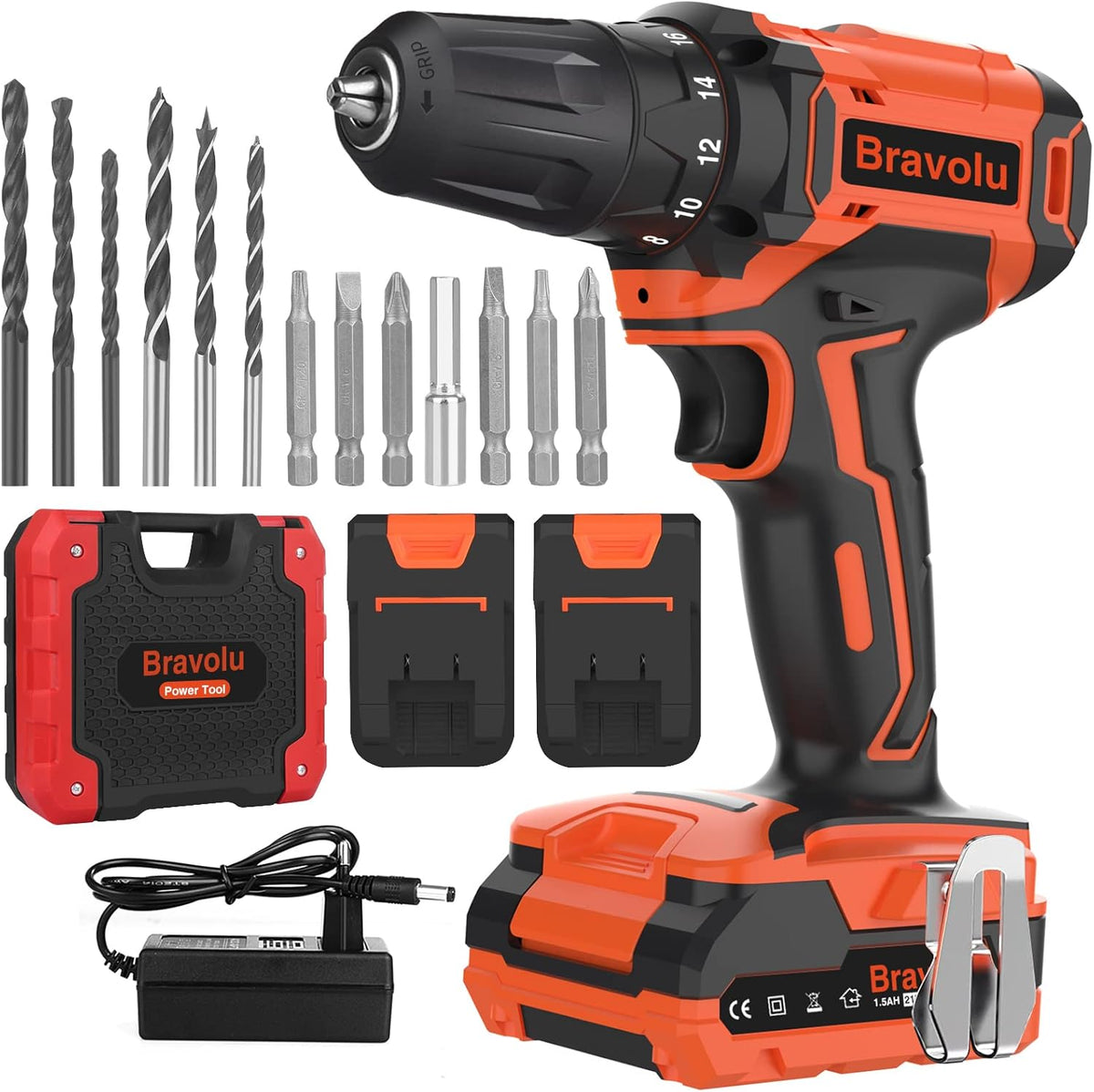 21V Cordless Drill Driver Set with 2 Battery, 3/8'' Keyless Impact Drill X14731