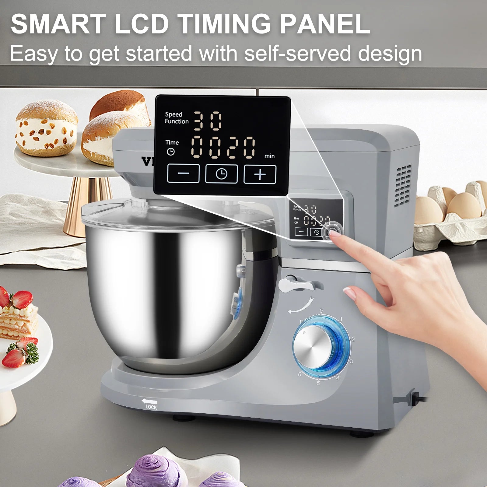 Stand Mixer 7.4Qt Electric Dough Mixer with 6 Speeds LCD Screen 660W Z33315