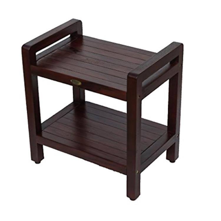 Teak Shower Stool with Arms and Shelf H201852