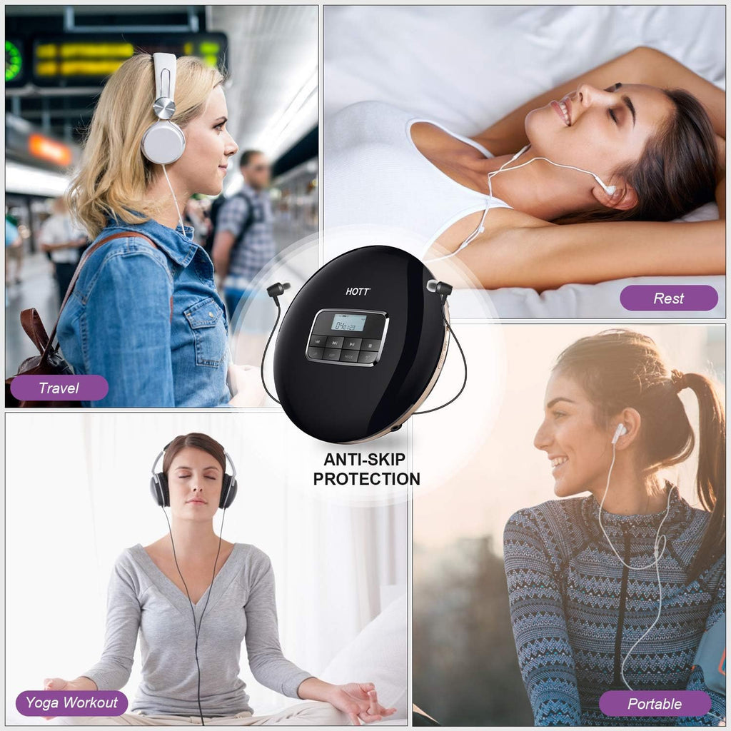 Portable CD Player with LCD Display Anti-Skip Headphones USB Cable Black Pack of 2 L82873
