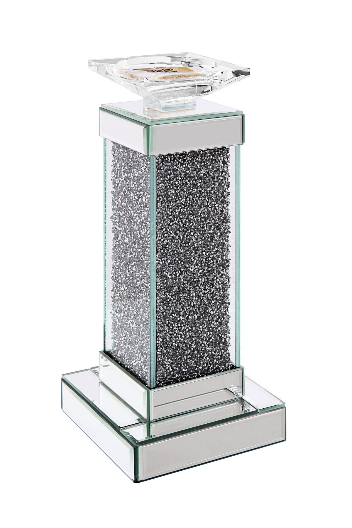 Set of Two Clear Glass Candle Holder with Faux Crystals D531