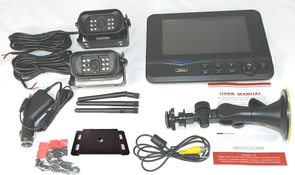Digital Wireless Camera with 7 Monitor Quad-View and Adapter for RV C614