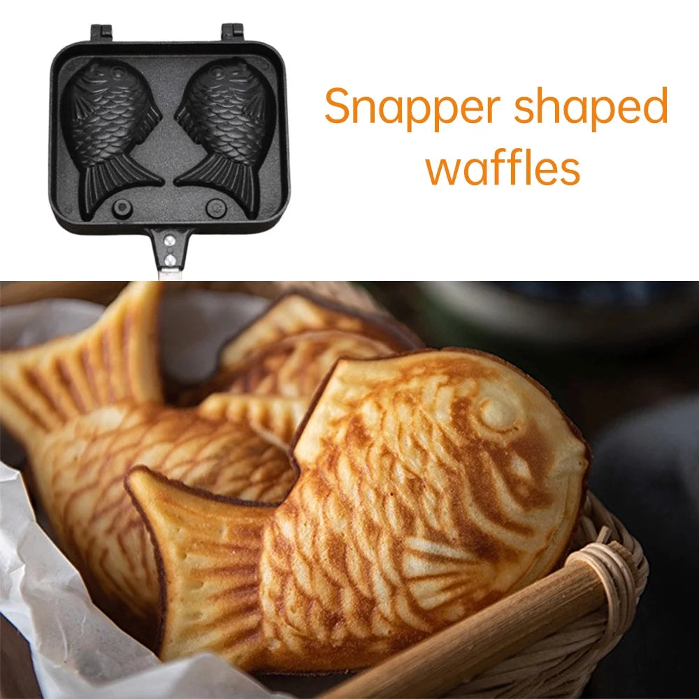 Fish-shaped Waffle Maker Mold, Aluminum Alloy Non-stick Handle Waffle Iron O871