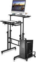 Black Mobile Standing Desk with Lockable Wheels and Bottom Storage Shelf G533136