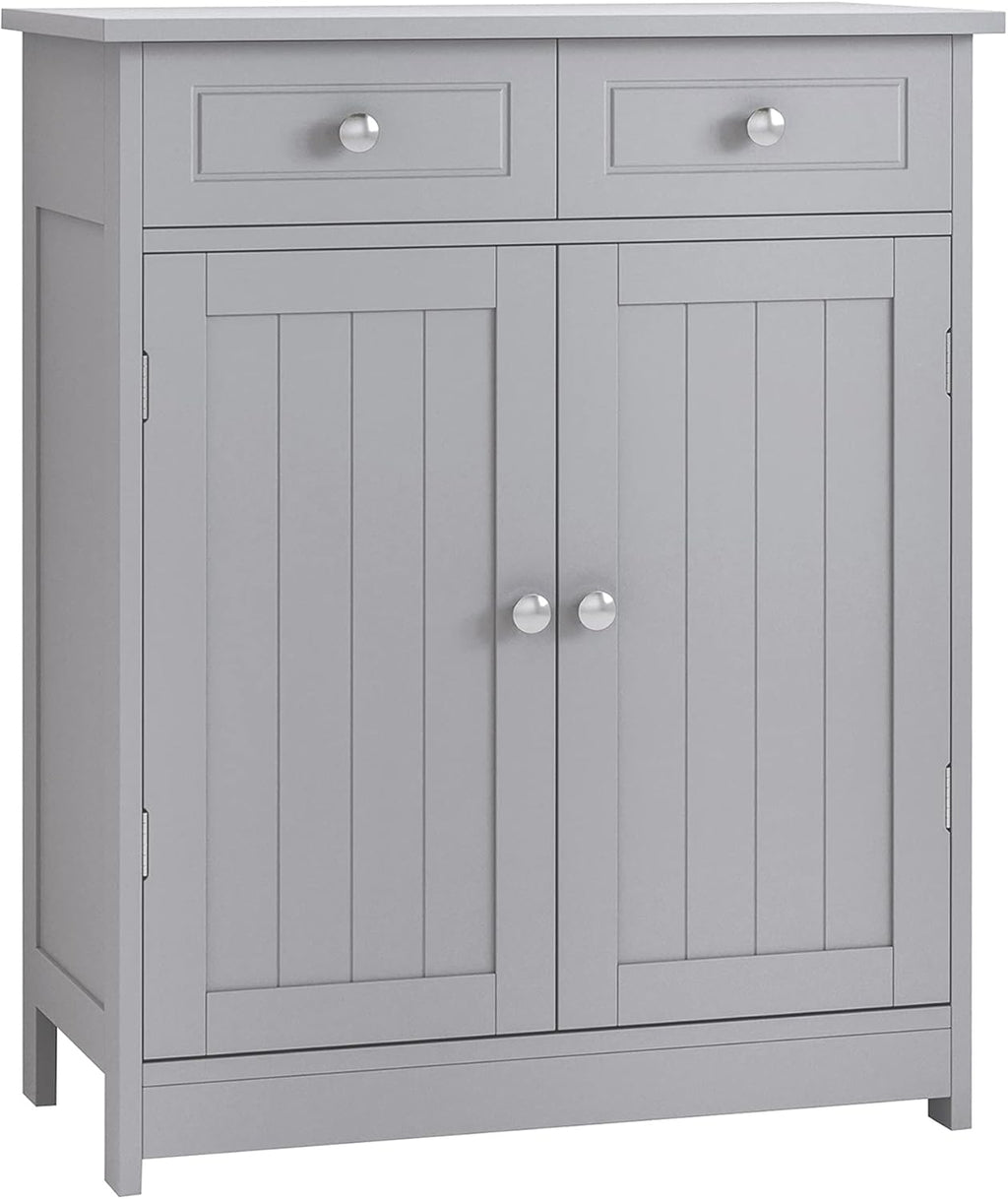 Grey Freestanding Bathroom Storage Cabinet with 2 Door, 2 Drawers, Adjustable Shelf Z31398
