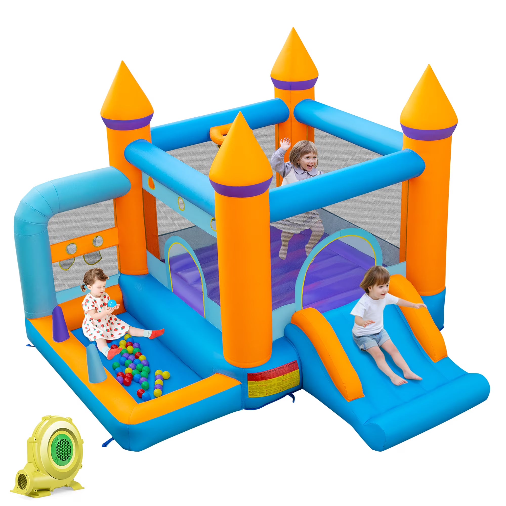 5-in-1 Inflatable Bounce Castle with Ocean Balls & 735W Blower L837899