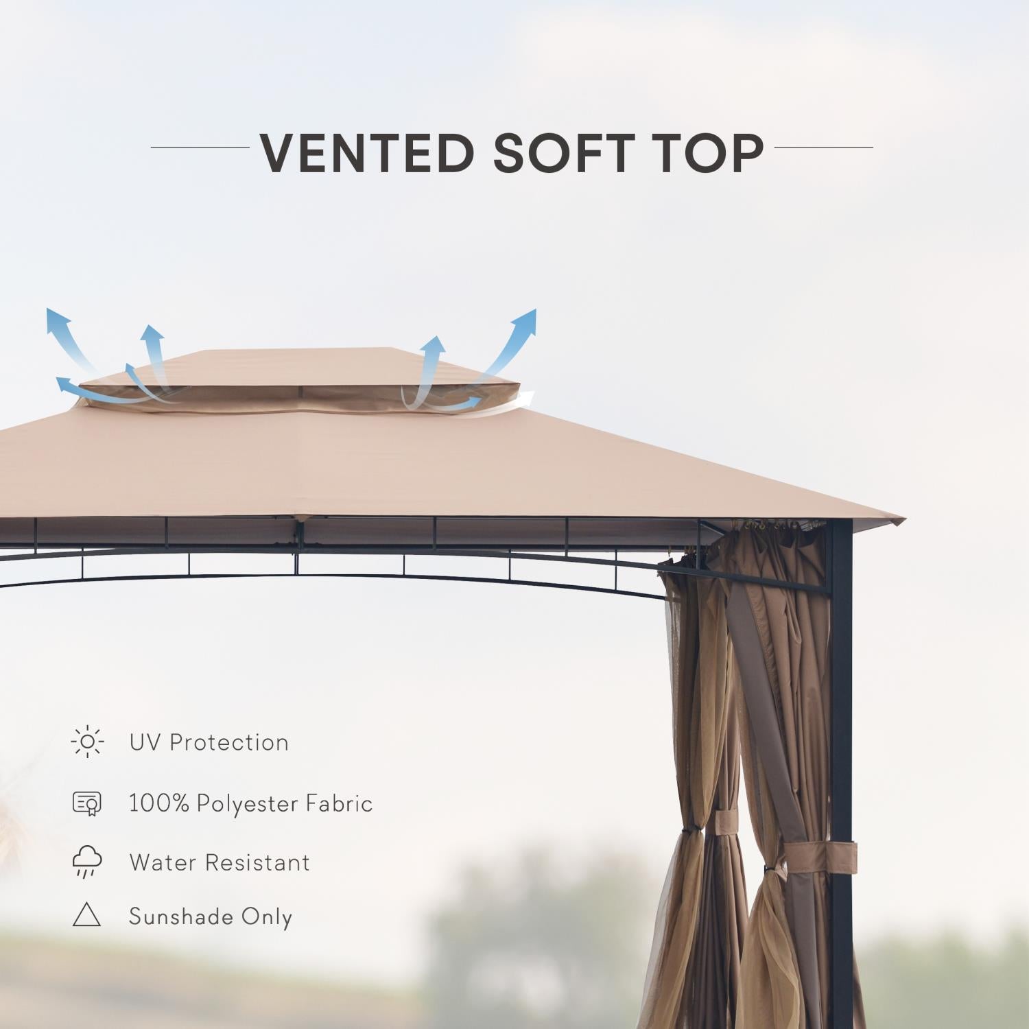 Sand Double Roof Patio Gazebo with Mosquito Netting U937