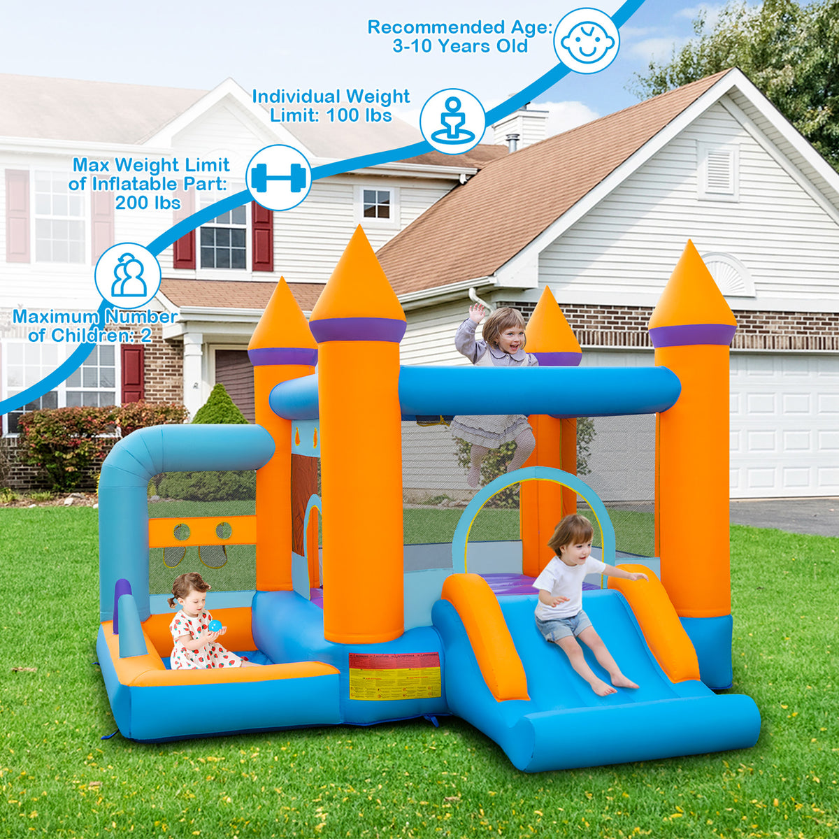 5-in-1 Inflatable Bounce Castle with Ocean Balls & 735W Blower L837899