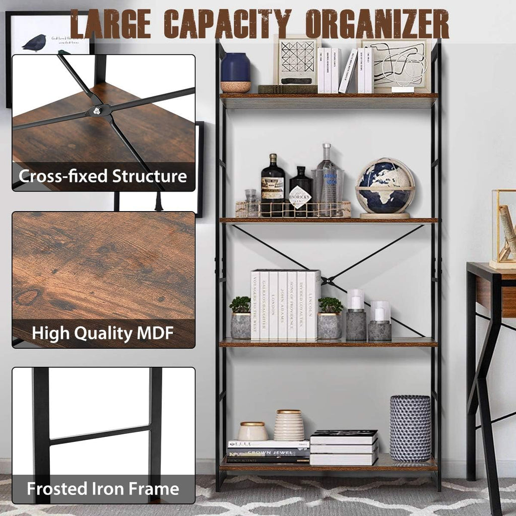 4 Tier Rustic Wood and Metal Frame Bookshelf R733
