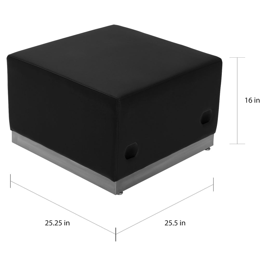 Black LeatherSoft Ottoman with Stainless Steel Base P977