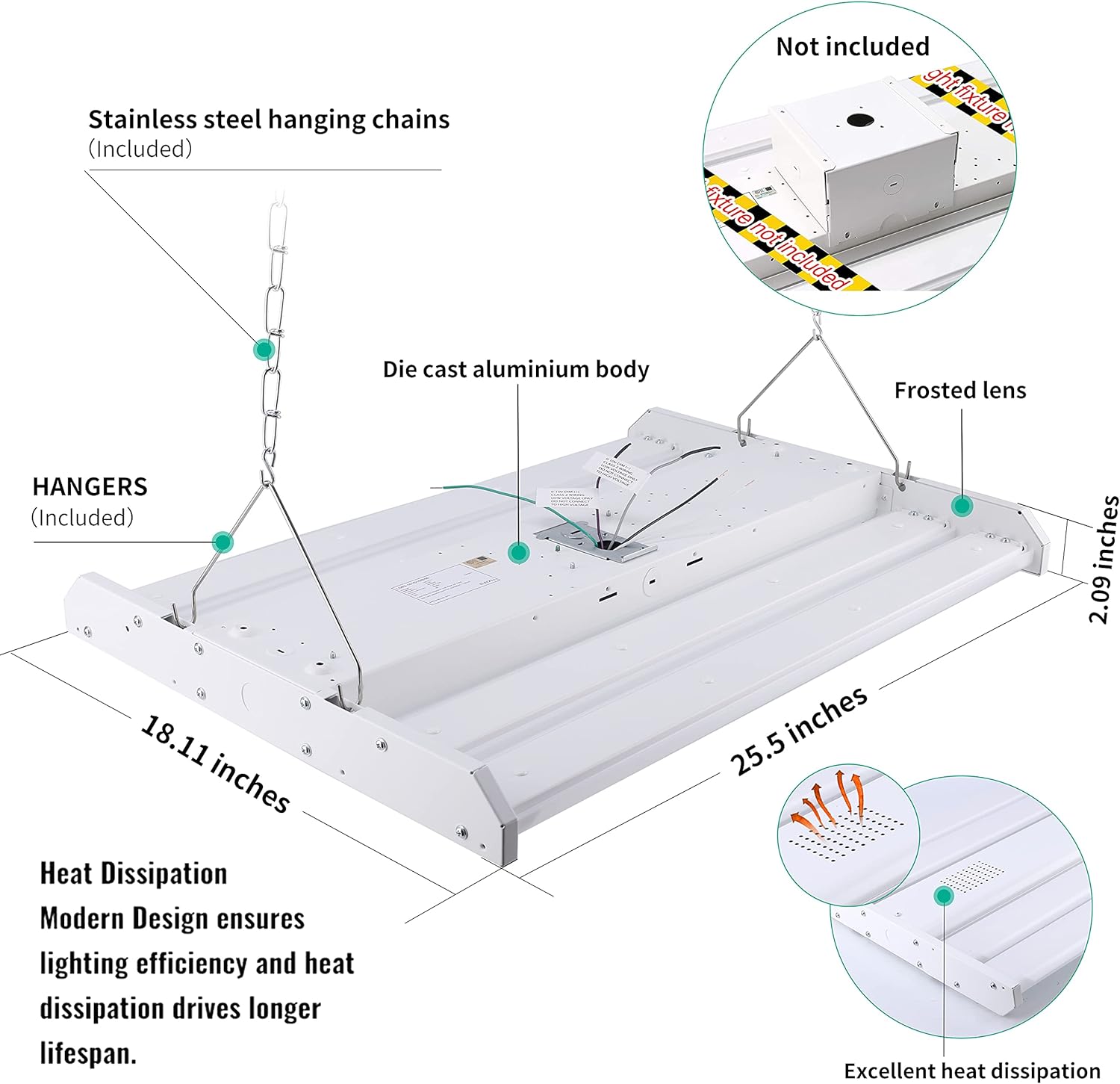 LED Shop Light High Bay 2FT 161W 21735LM Linear Hanging Light 4000K Daylight M31125