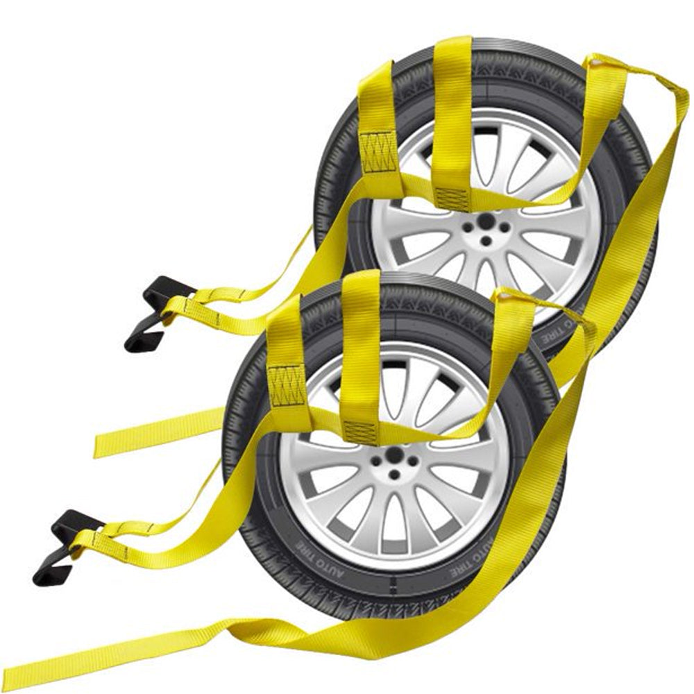 2 Pcs Car Tow Strap Dolly Basket with Flat Hooks 17"-21" Wheel Straps Auto Tire Dolly Wheel Net M53851