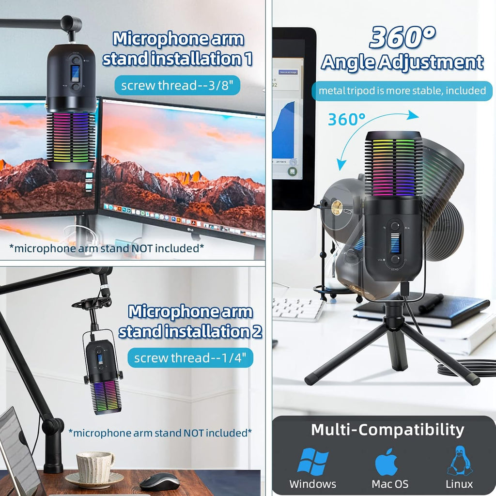 RGB Gaming Condenser Microphone with Tripod Stand, Cardioid, Pack of 2 X980