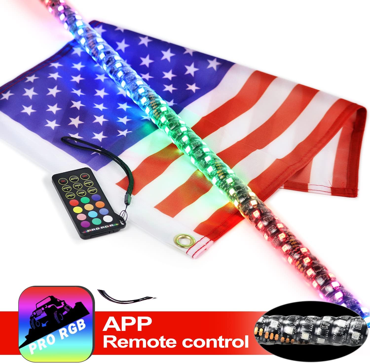 2 Pack 5FT Lighted Whips with Remote K872