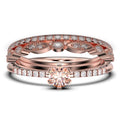 1.55 Carat Round Cut Morganite And Diamond Moissanite Engagement Ring Trio Set in 925 Sterling Silver With 18k Rose Gold Plating L380064