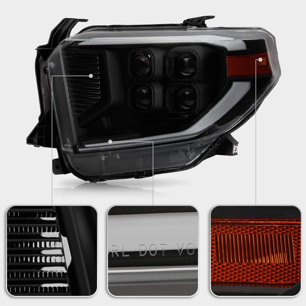 Black LED Quad Projector Headlights for 2014-2017 Toyota Tundra SR SR5 D71101