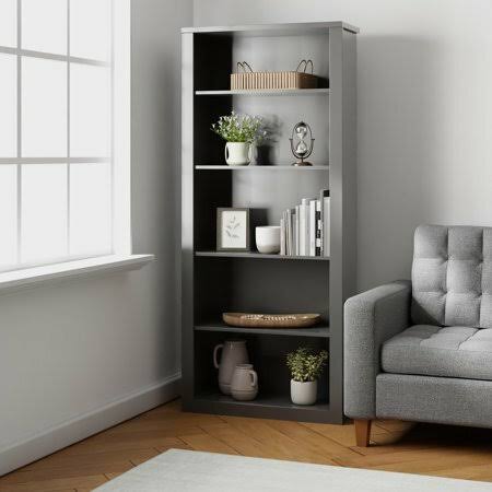 Dark Gray Five Shelf Bookcase Q614742