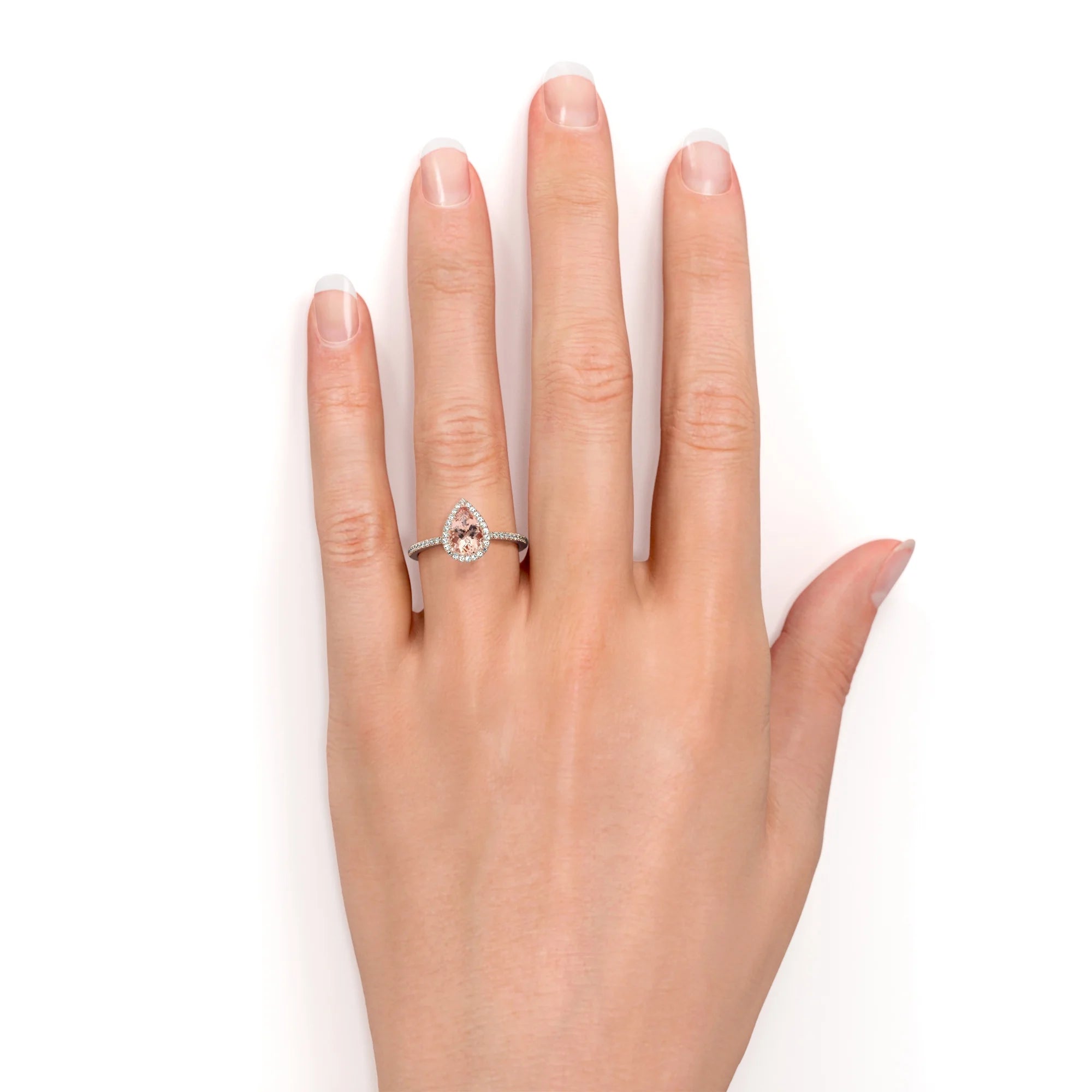 Pear Cut Peach Pink Morganite Halo Engagement Ring in 18k Rose Gold over Silver U23140