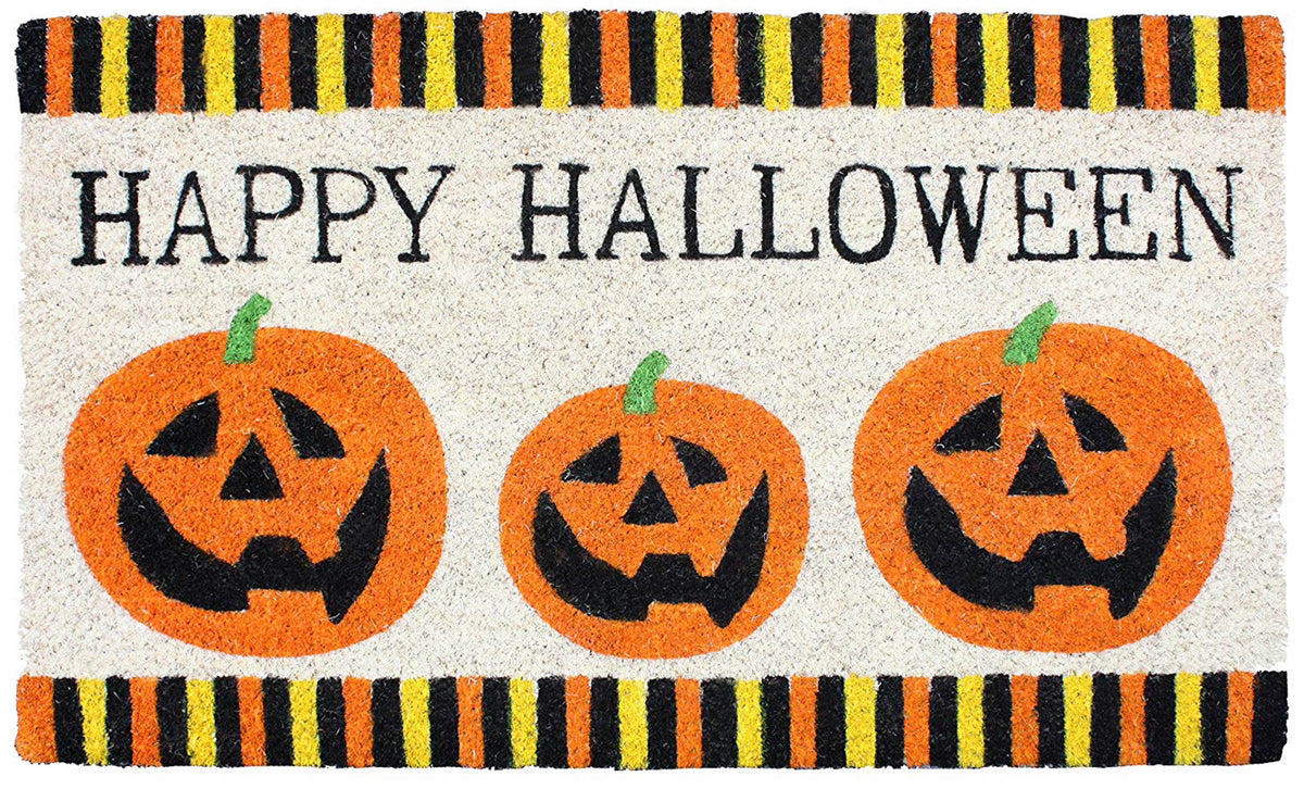 Halloween Three Pumpkins Vinyl Back Doormat 18x30 J205