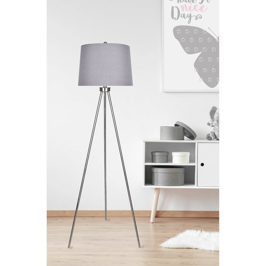 Plated Gold Floor Lamp with Natural Linen E4452