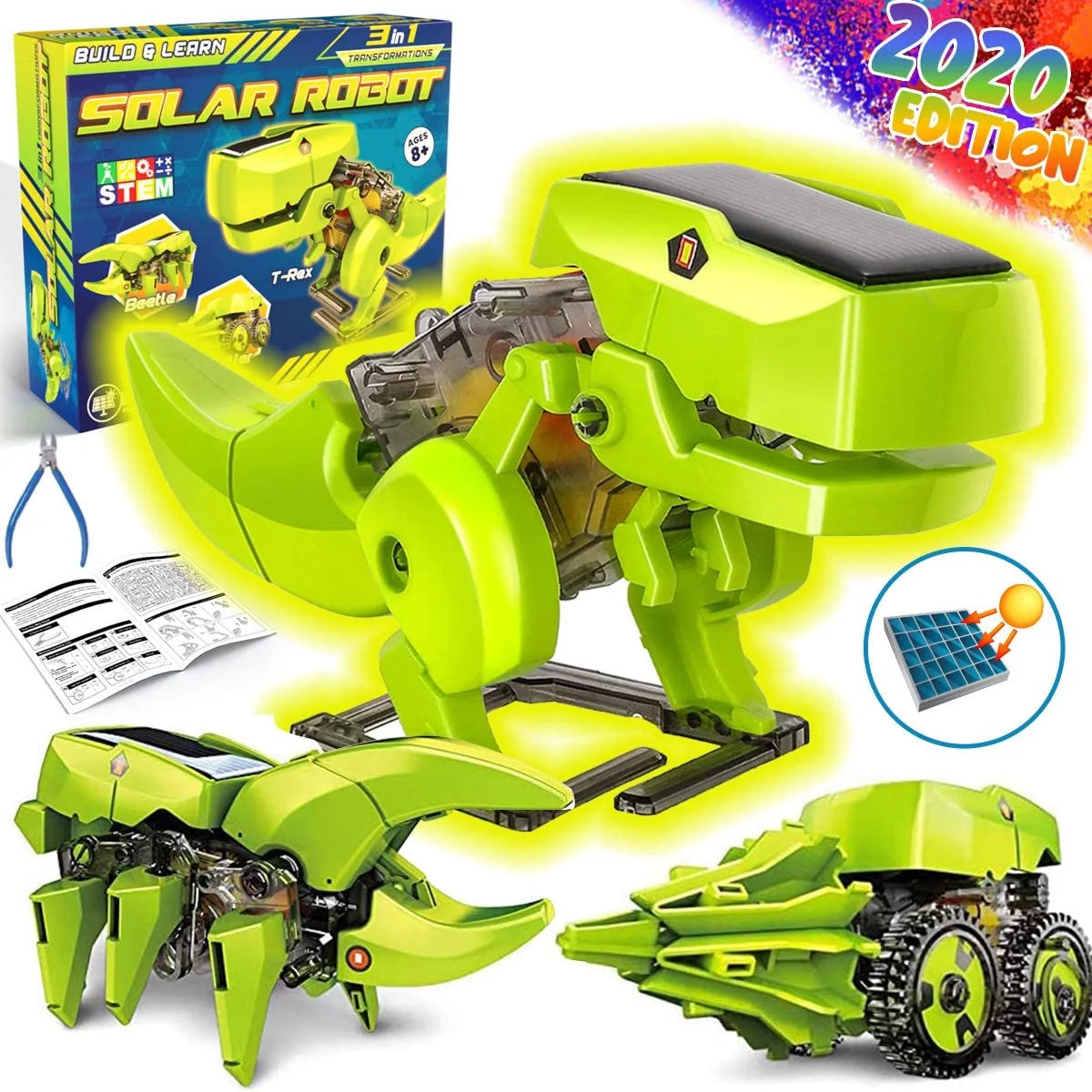 Solar Robot Kit 3-in-1 STEM Projects Robot Kit, Education Science Experiment Kit for Kids Aged 8-12 and Older F718372