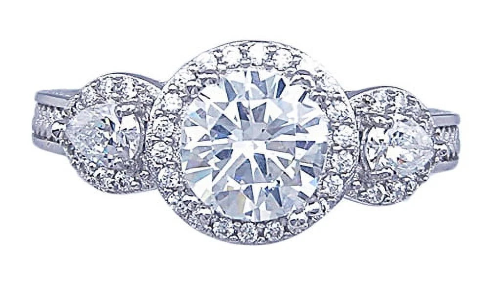 925 Sterling Silver Three Stone Halo Promise Ring L4822