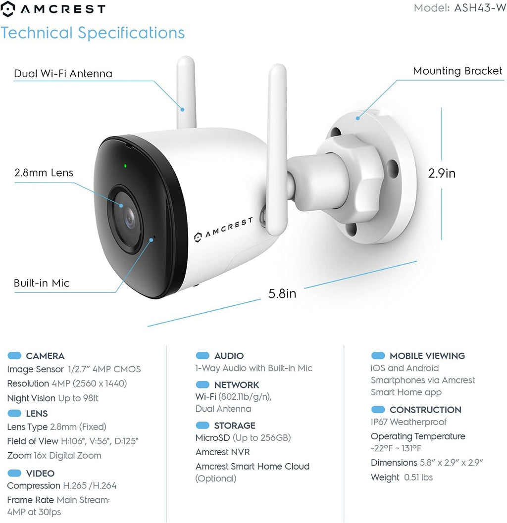 4MP Outdoor WiFi Security Camera with Night Vision C93416