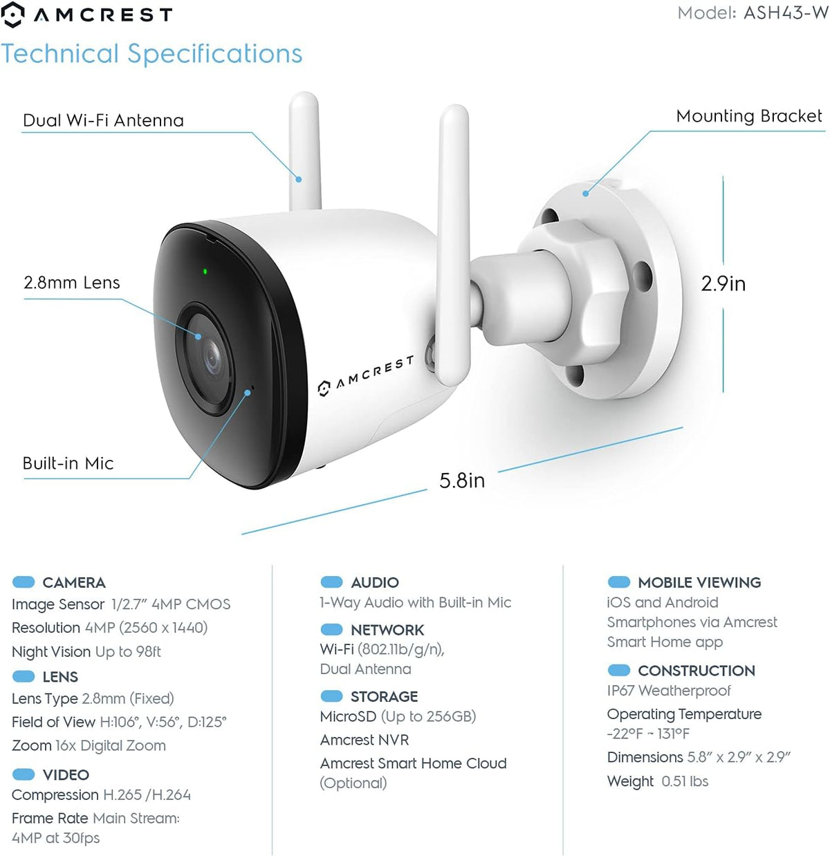 4MP Outdoor WiFi Security Camera with Night Vision C93416