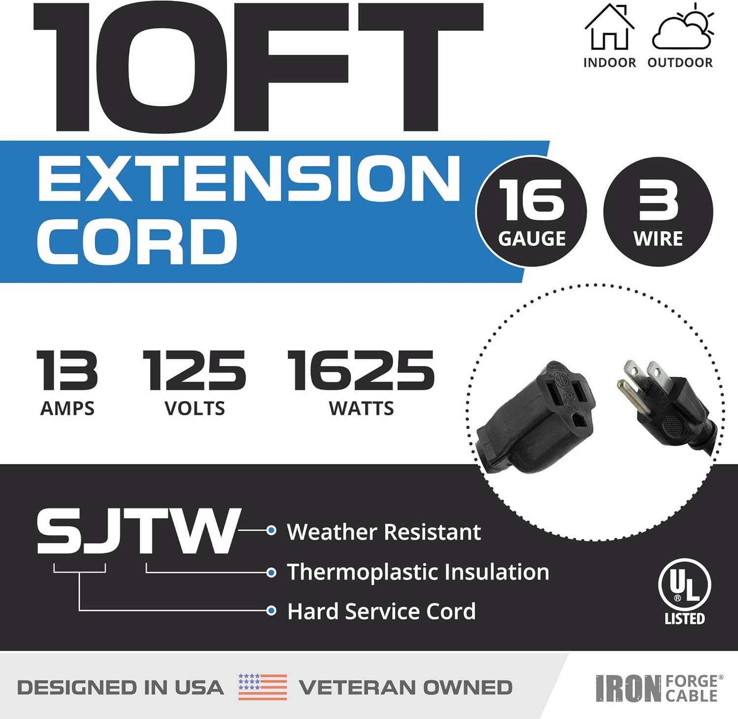 200 Ft 16/3 Black Outdoor Extension Cord with 3 Prong Grounded Plug T6512