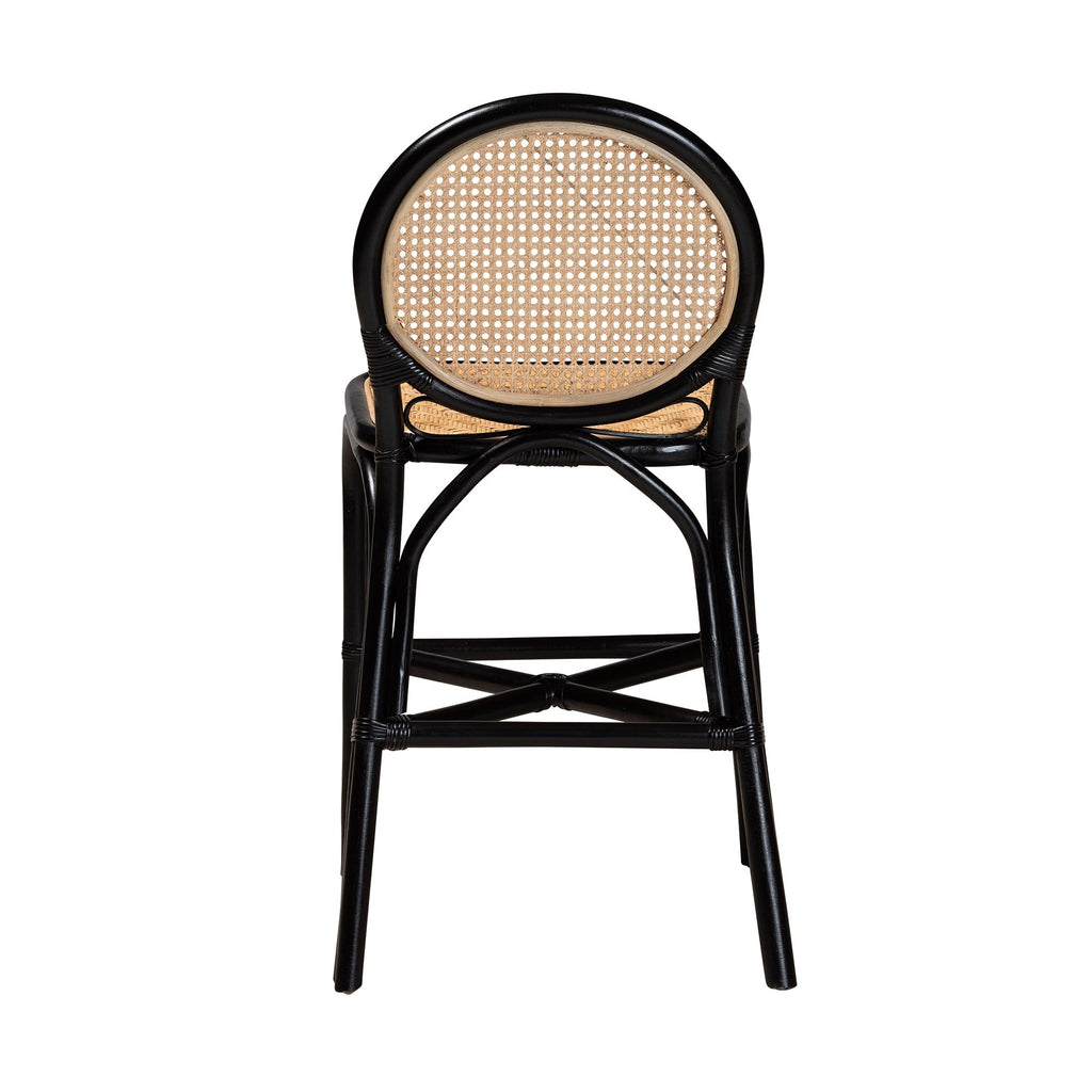 Two-Tone Black and Natural Brown Rattan Counter Stool A8227