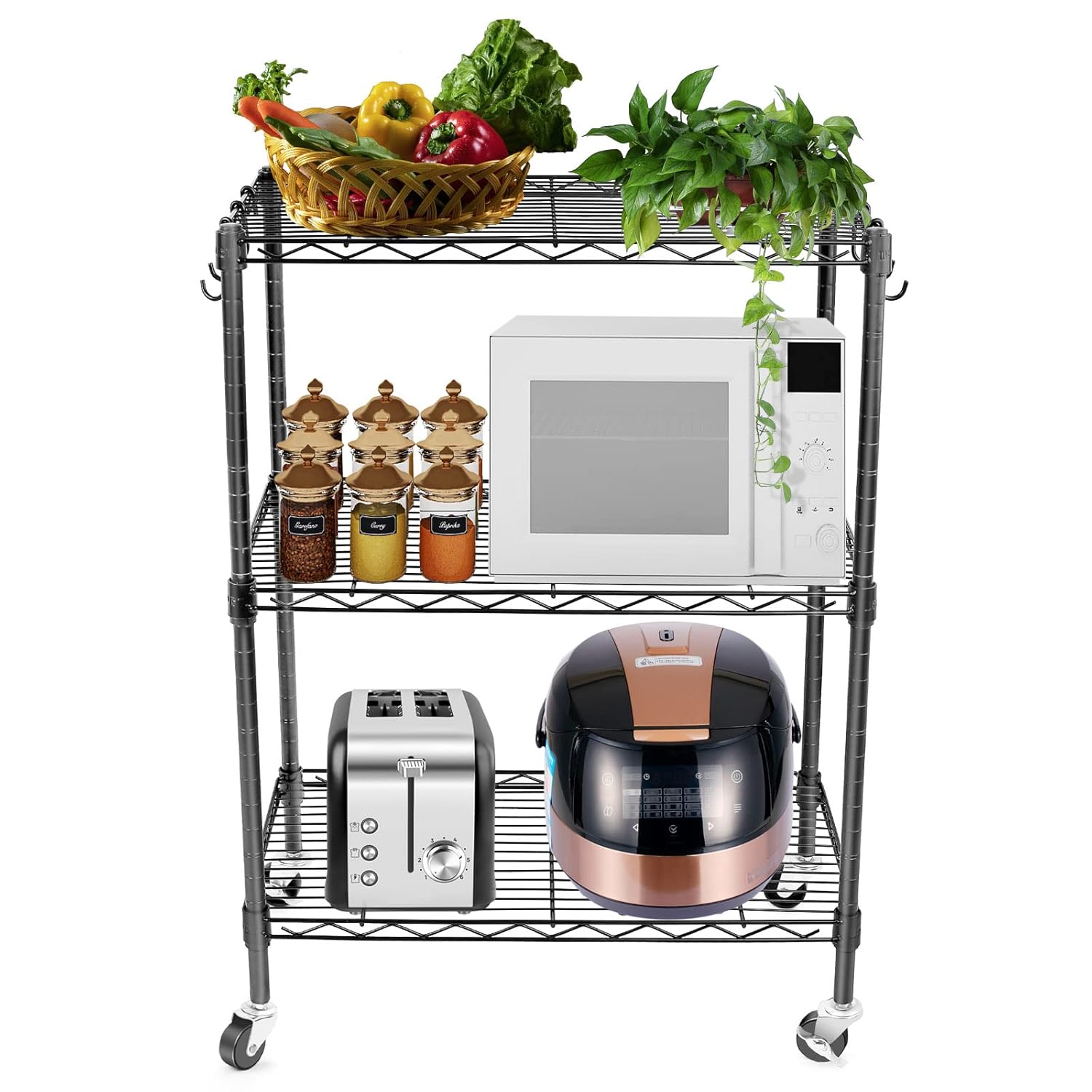 Black Adjustable Heavy Duty Metal Shelving Storage Rack on Wheels Casters G121578