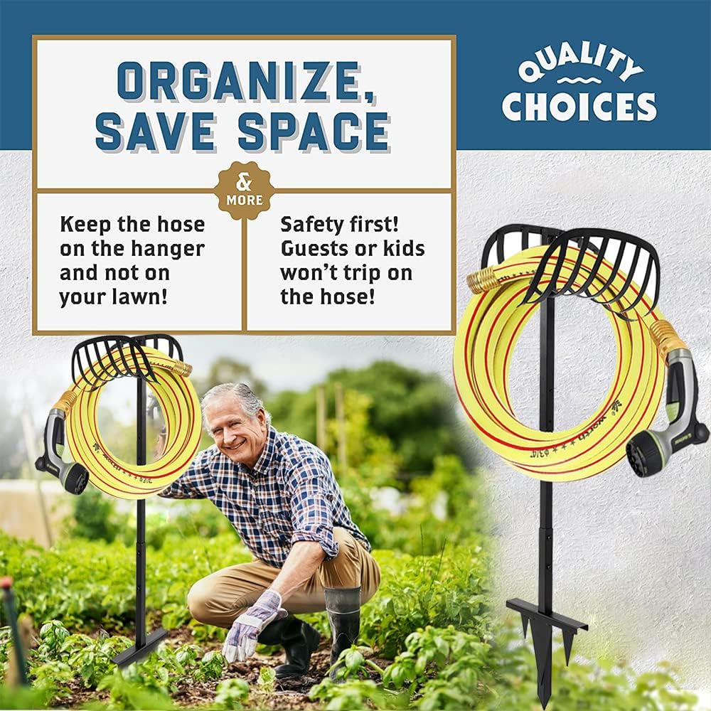 Black Pack of 2 Freestanding Hose Holder Stand Rack K9885