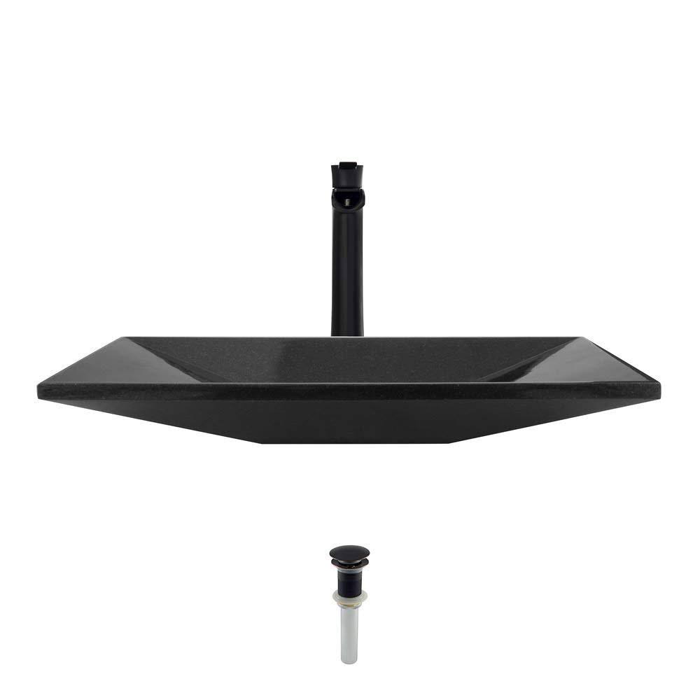 Black Vessel Sink Ensemble with Antique Bronze Finish Faucet, Pop-Up Drain, and Sink Ring V514778