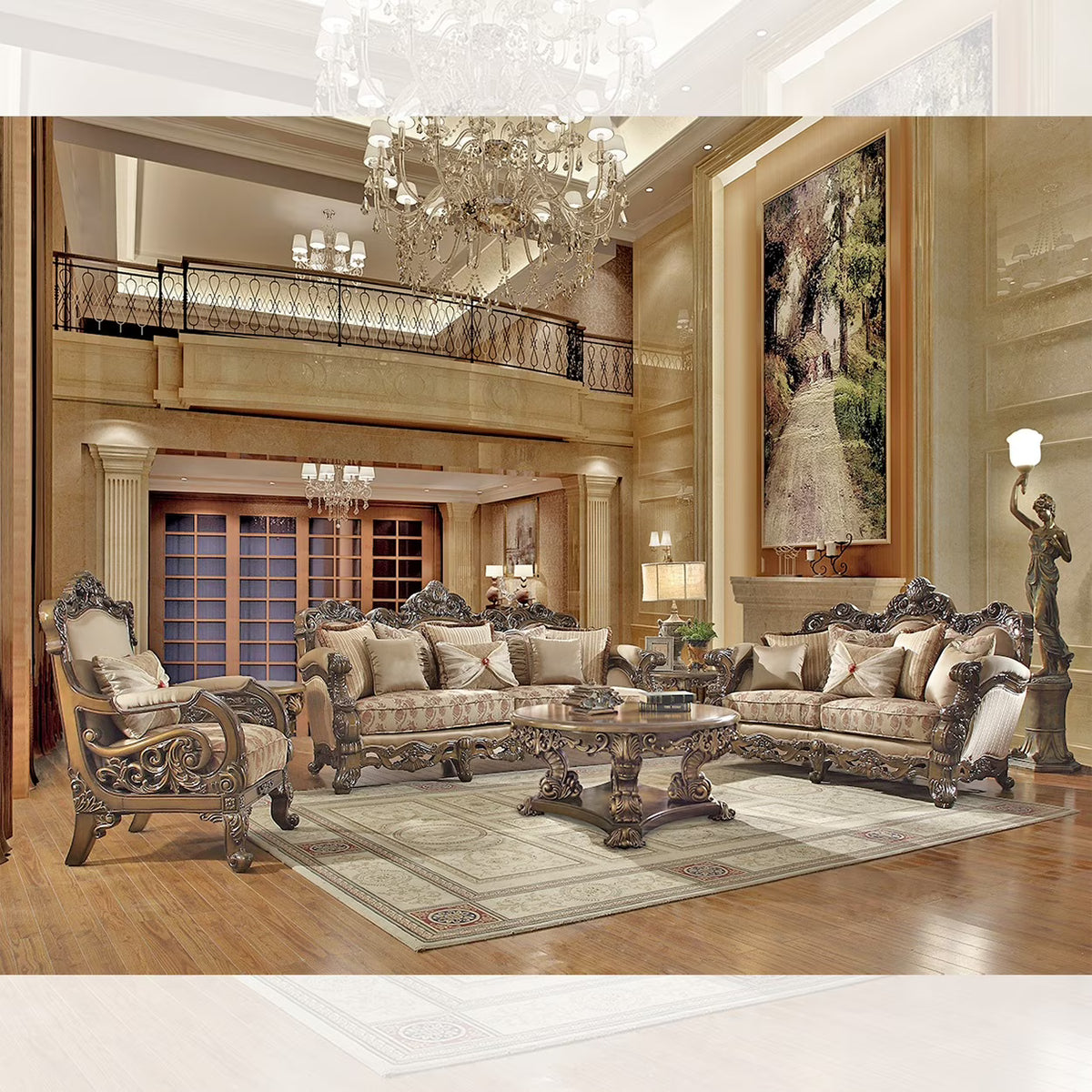 Carved Wood Sofa Set 3Pcs I565