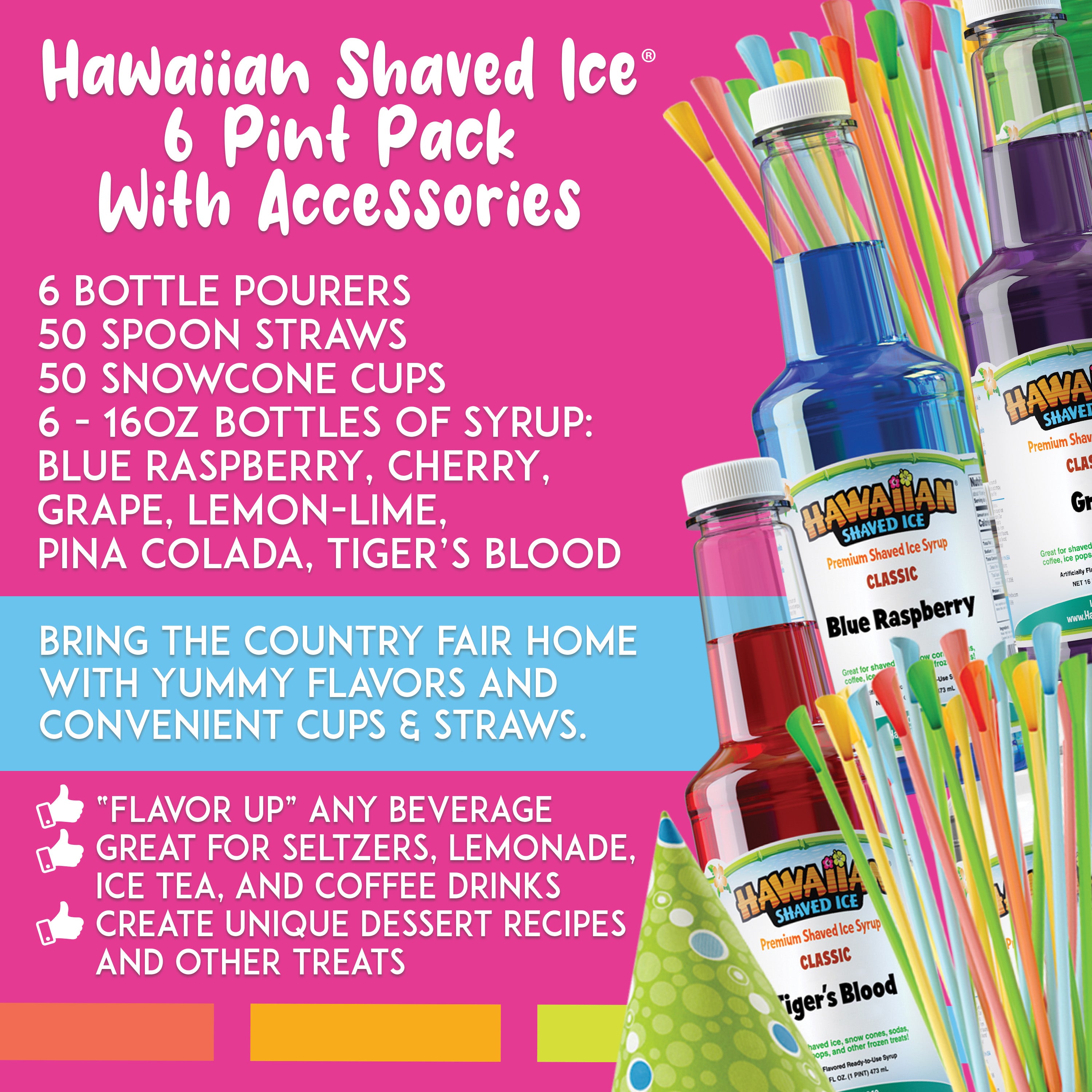 6 Flavor Shaved Ice Syrup Fun Pack with Accessories C8393