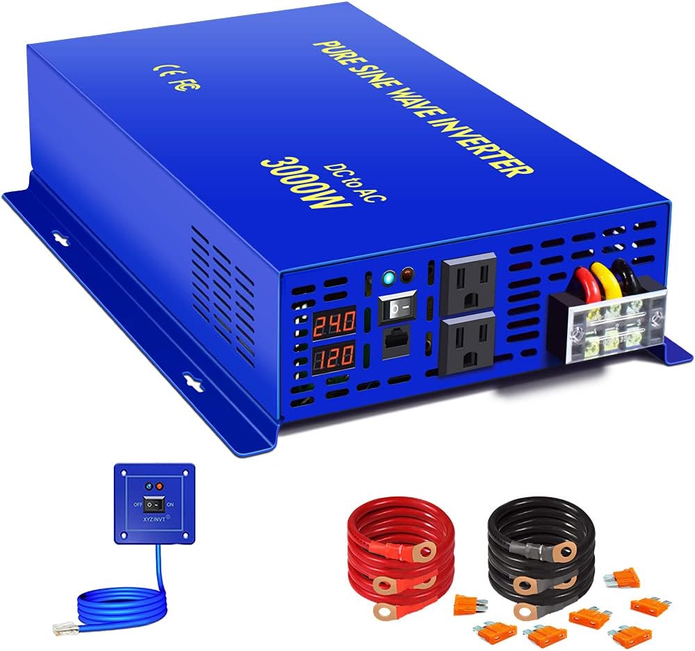 3000W Pure Sine Wave Power Inverter 36V DC to AC 120V 110V with 15ft Cable Remote Switch Controller N177906