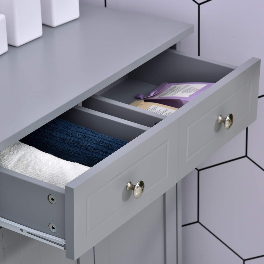 Grey Freestanding Bathroom Storage Cabinet with 2 Door, 2 Drawers, Adjustable Shelf Z31398