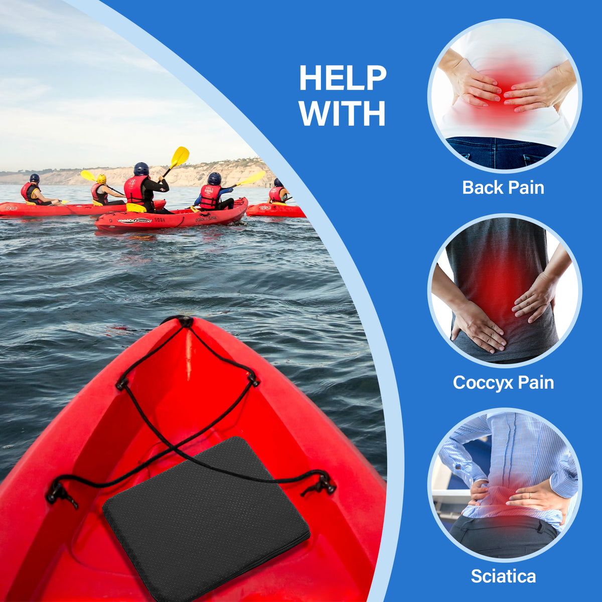 Gel Kayak Seat Cushion with Washable Non-Slip Cover, Waterproof Double Thicken Layer, Breathable Honeycomb Design, 14.9inch*12.9inch*1.1inch C15705