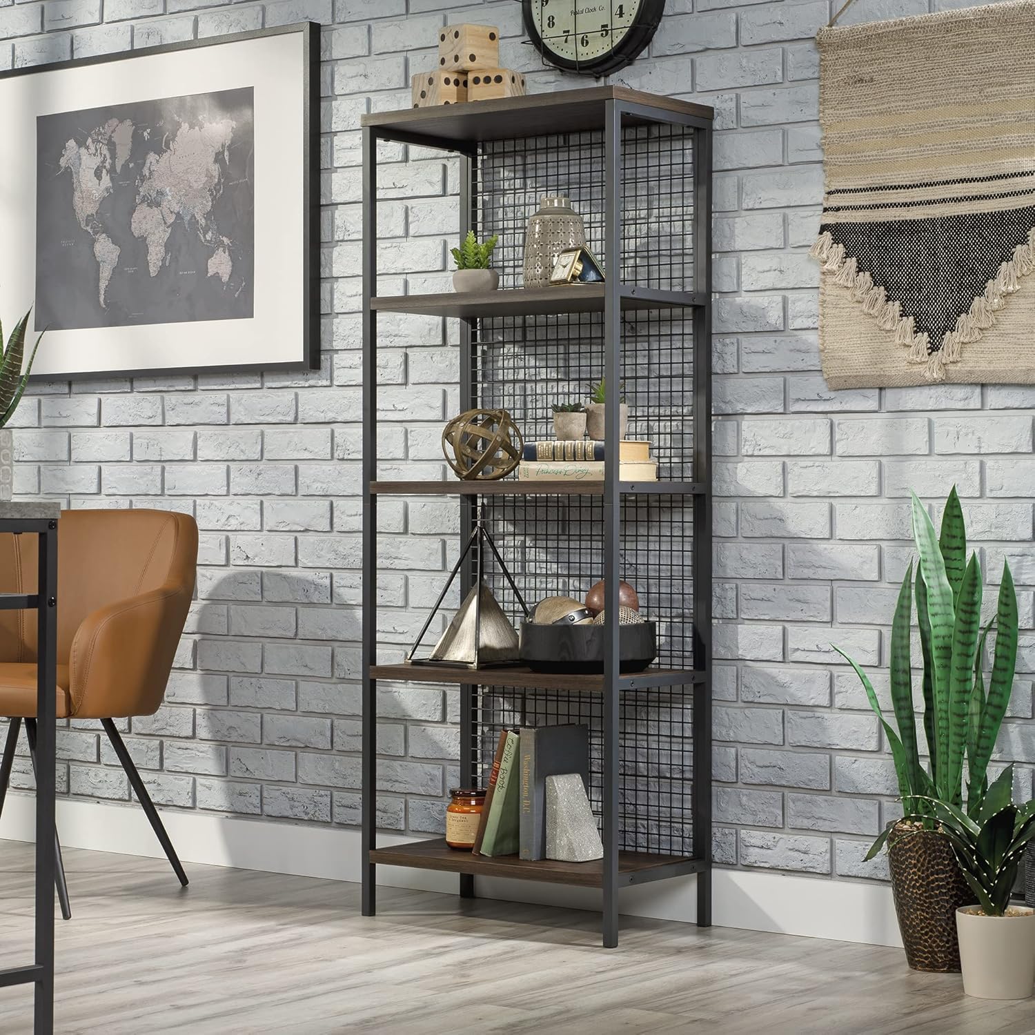 4-Shelf Metal & Wood Bookcase S654