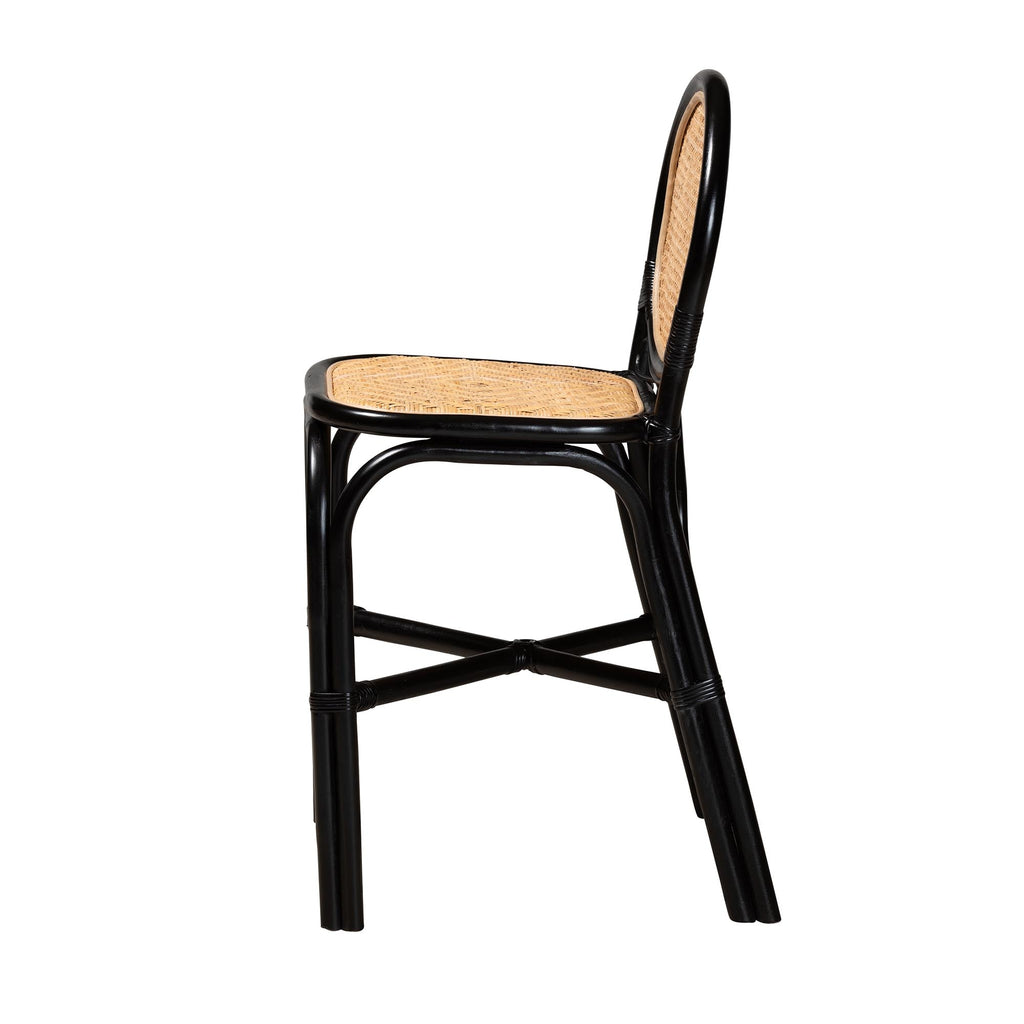 Two-Tone Black and Natural Brown Rattan Counter Stool A8227